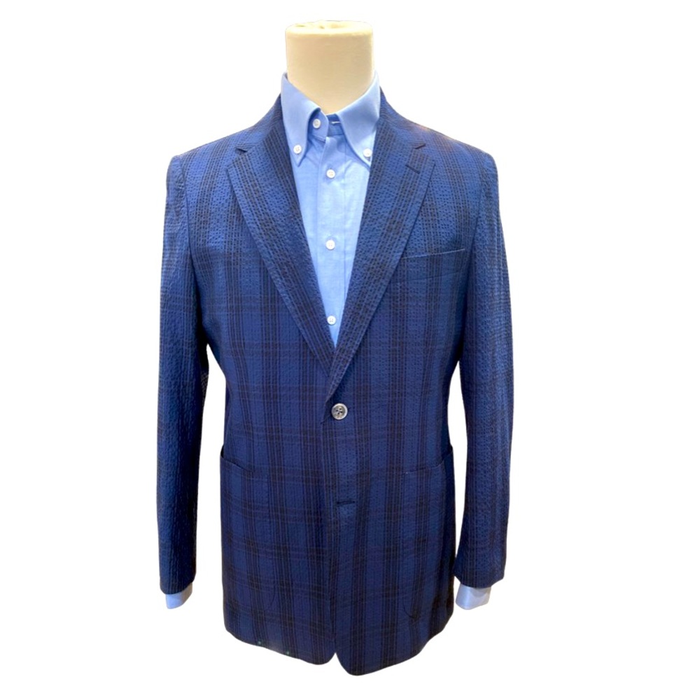 NEW: Men’s 40R Navy Blue Plaid Seersucker Sport Coat from Crittenden Rawlings.